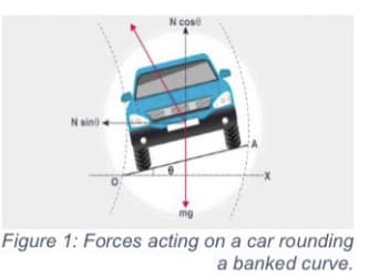 N sing
N cose
mg
Figure 1: Forces acting on a car rounding
a banked curve.