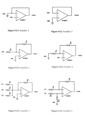 Vin
Voul
Veu
Figure 5.5.1 Anplyier 1
Figure 55.2 Anpijir 2
Vi
Vou
Vin
Figure 5.5.3 Anplijfier 3
Figure 5.5.4 Anplijir4
Veul
Vaut
Figure 5.55 Aplifer s
Figure 5.3.6 Anpijier ó
