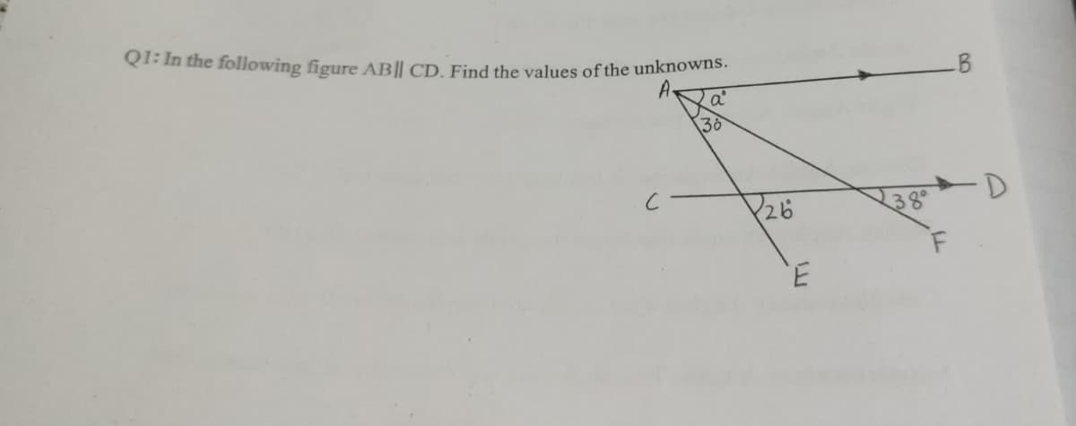 QT: In the following figure AB|| CD. Find the values of the unknowns.
३४
3.
