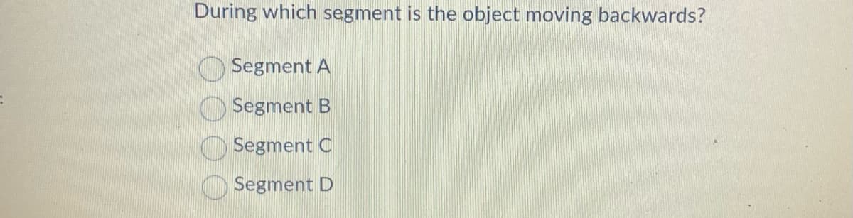 During which segment is the object moving backwards?
Segment A
Segment B
Segment C
Segment D
