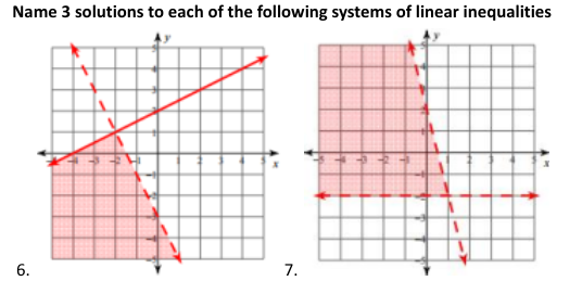 Name 3 solutions to each of the following systems of linear inequalities
6.
7.