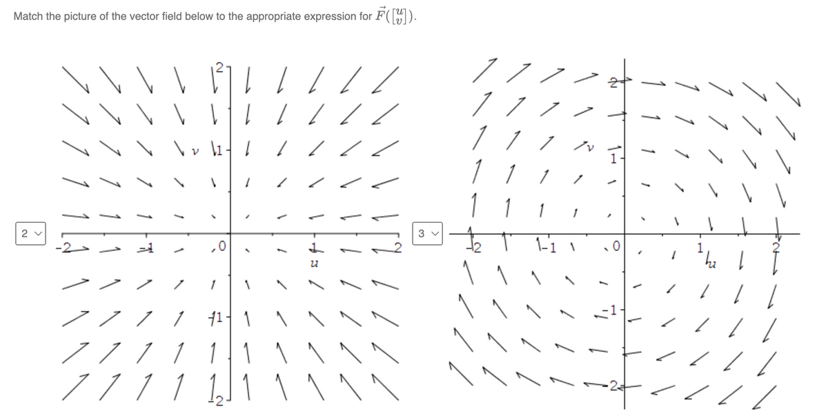 Match the picture of the vector field below to the appropriate expression for F([Y]).
2
V \1/
7 1
1
711 11
1
l
1
11-1
1
1 /
1 /
1/2
1 = 4
3 V
1
7
17
117
1
1
1
1
1-1 1
1-
-2+
/