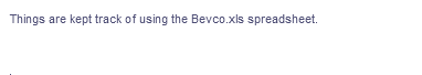 Things are kept track of using the Bevco.xls spreadsheet.
