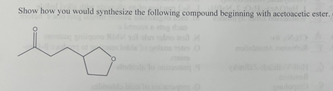 Show how you would synthesize the following compound beginning with acetoacetic ester.
etorto