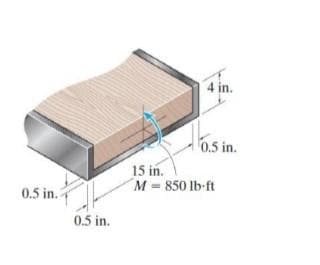 4 in.
0.5 in.
15 in.
M = 850 lb-ft
0.5 in.
0.5 in.
