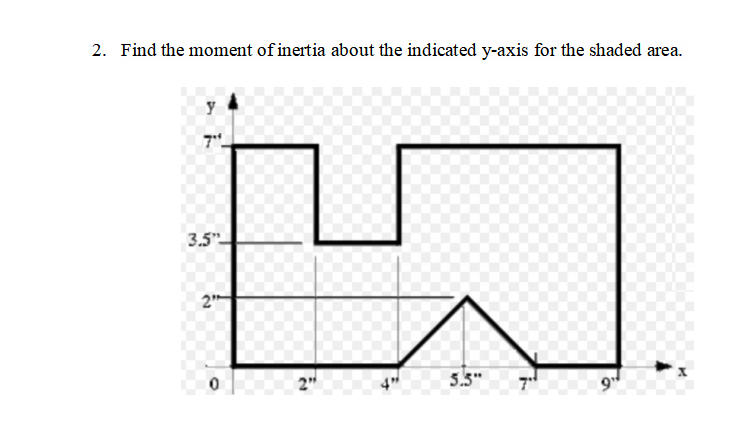 2. Find the moment of inertia about the indicated y-axis for the shaded area.
y
3.5"
5.5"
