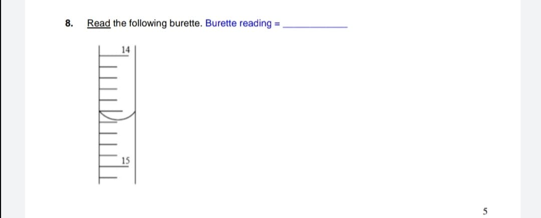 8.
Read the following burette. Burette reading =
