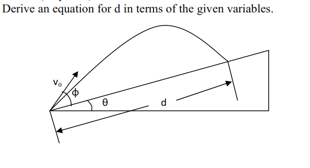 Derive an equation for d in terms of the given variables.
d
