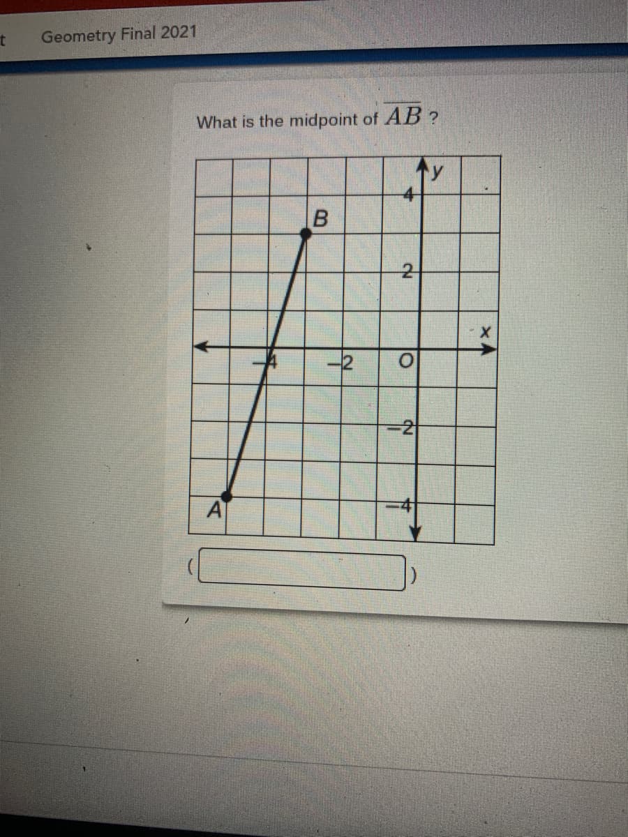 Geometry Final 2021
What is the midpoint of AB ?
-2
x4
