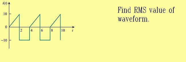 i(1)
Find RMS value of
AAA
10
waveform.
2
4 6 8
10
-10
