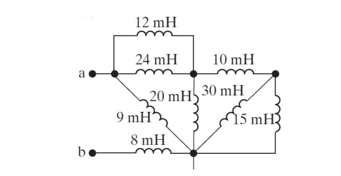 a
b●
12 mH
24 mH
20 mH 30 mH
As
9 mH
10 mH
8 mH
15 mH₂