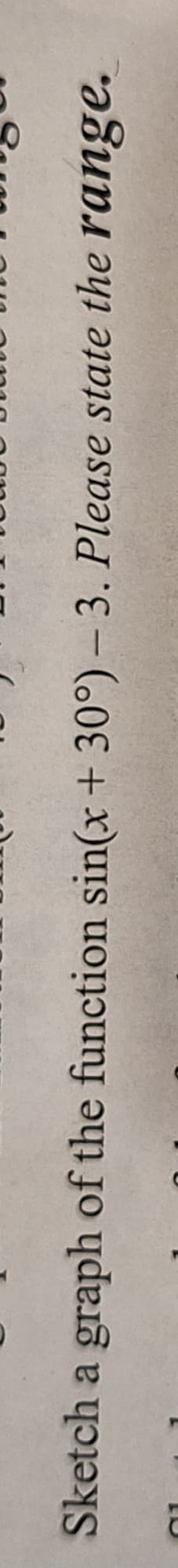 Sketch a graph of the function sin(x +30°) - 3. Please state the range.