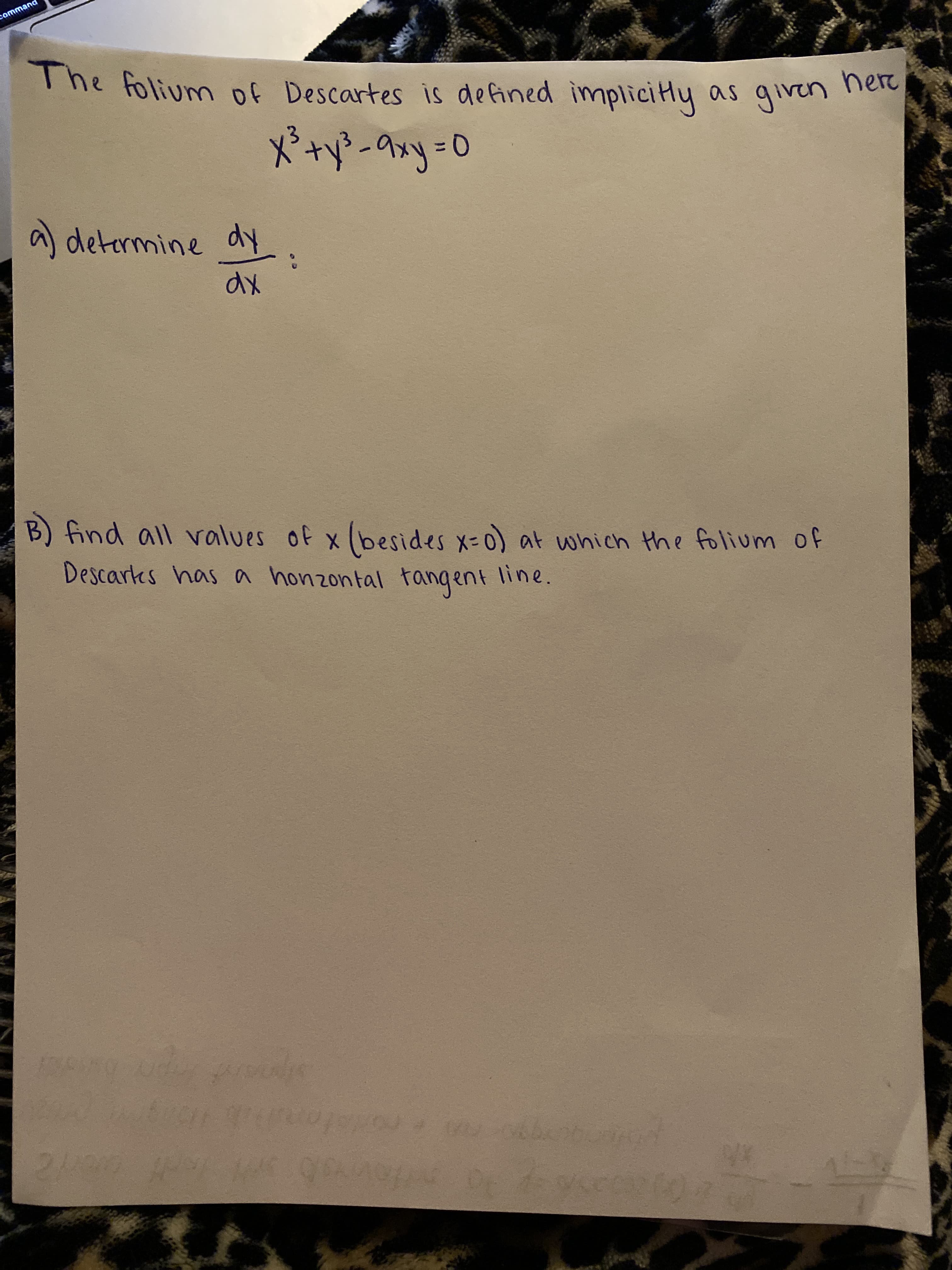 The folium of Descartes is defined impliciHy as given nee
here
a) determine dy
dx
