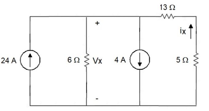 13 2
+
ix
24 A
6Ω
Vx
4 A
5Ω
