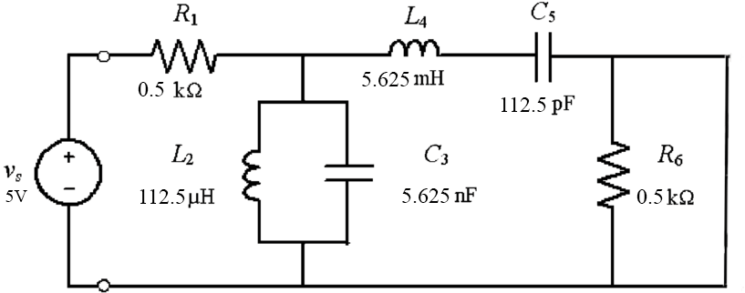 R1
L4
Cs
5.625 mH
0.5 k2
112.5 pF
L2
C3
R6
Vs
5V
112.5 µH
5.625 nF
0.5 k2
+
