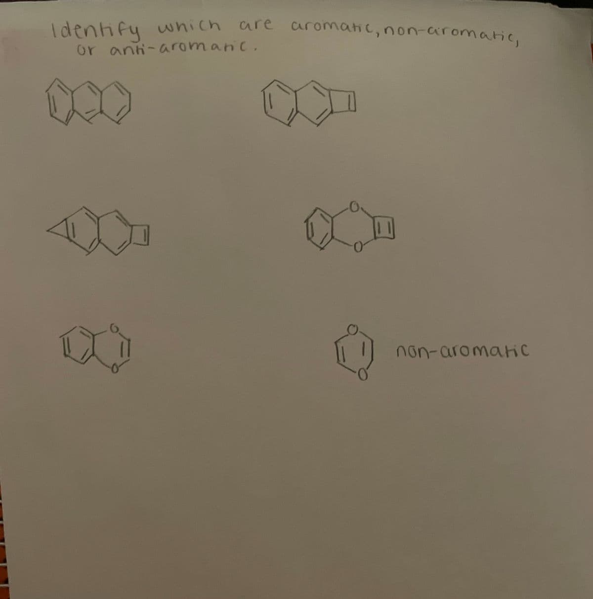 Identify which are aromatic, non-aromatic,
or anti-aromaric.
00
non-aromatic