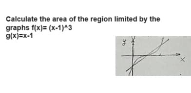 Calculate the area of the region limited by the
graphs f(x)=(x-1)^3
g(x)=x-1