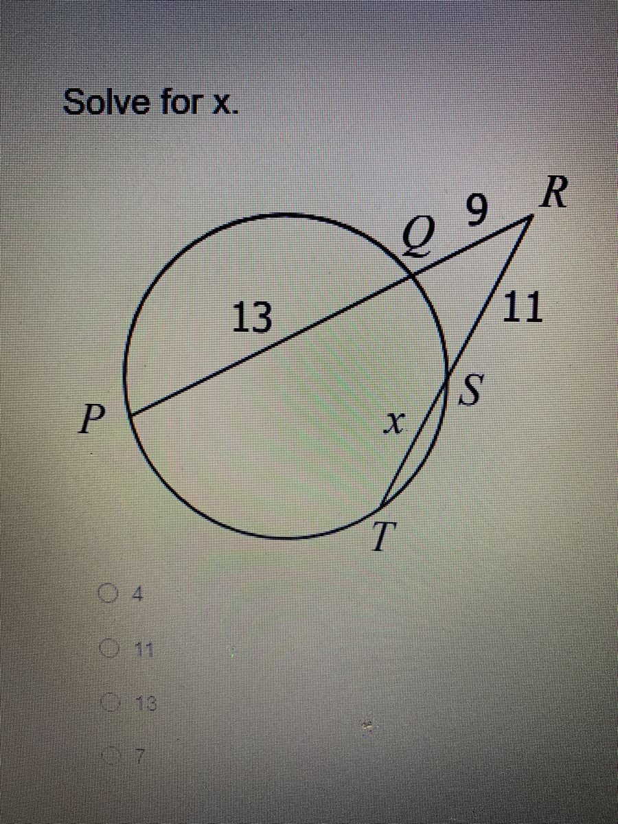 Solve for x.
9 R
13
11
P.
