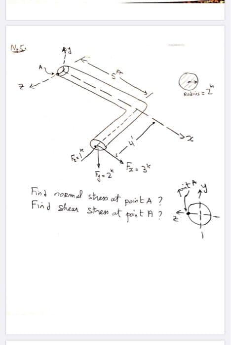 Radius = 2
Find noRmal stress at pointA ?
Find shear stren at point A ?
punt A
in
