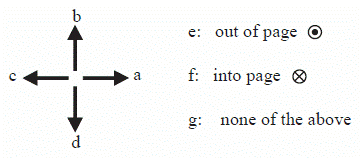 с
b
d
a
e:
out of page O
f: into page
g: none of the above