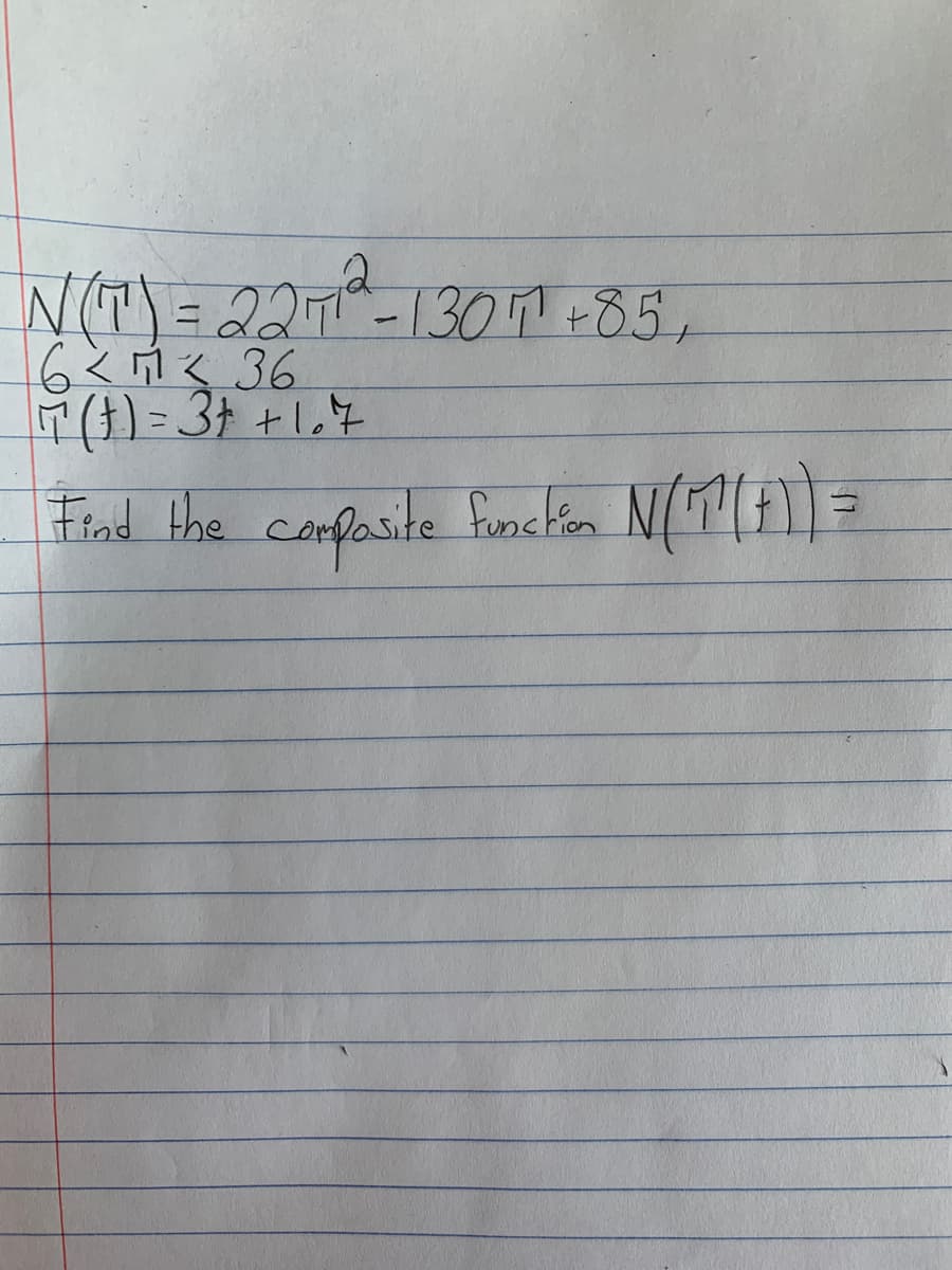 NT=22T-130 M +85,
6 13 36
7()=3+ +1,4
Find Hhe compaite fimdia N(11=
confosite
func fon
