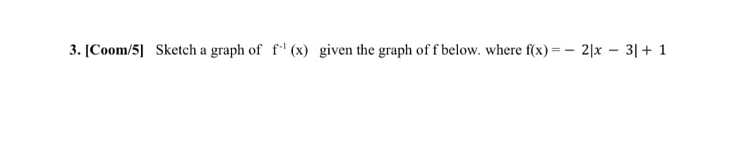 3. [Coom/5] Sketch a graph of f(x) given the graph of f below. where f(x) = - 2|x
3+1