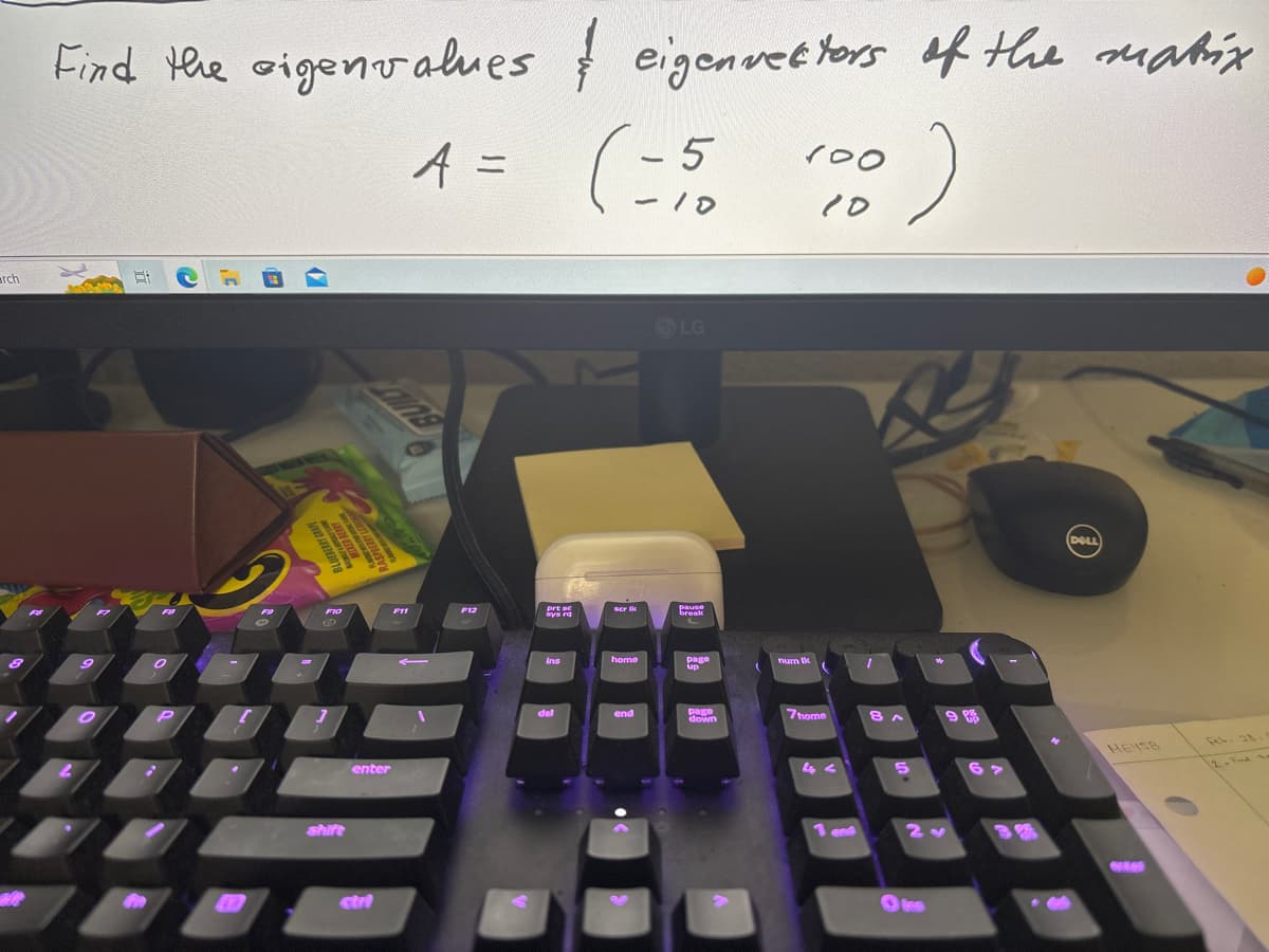 arch
Find the eigenvalues & eigenvettors of the matix
A =
(-5
)
2
9
O
8:
O
P
(7
UEBERRY G
PE
ANVE
shift
MO
DA
enter
F11
F12
Ins
del
ser ik
home
end
LG
pa
organ
page
page
down
100
10
num Ik
7home
Re
HAR
DELL
HEYSB
exter
12- Food