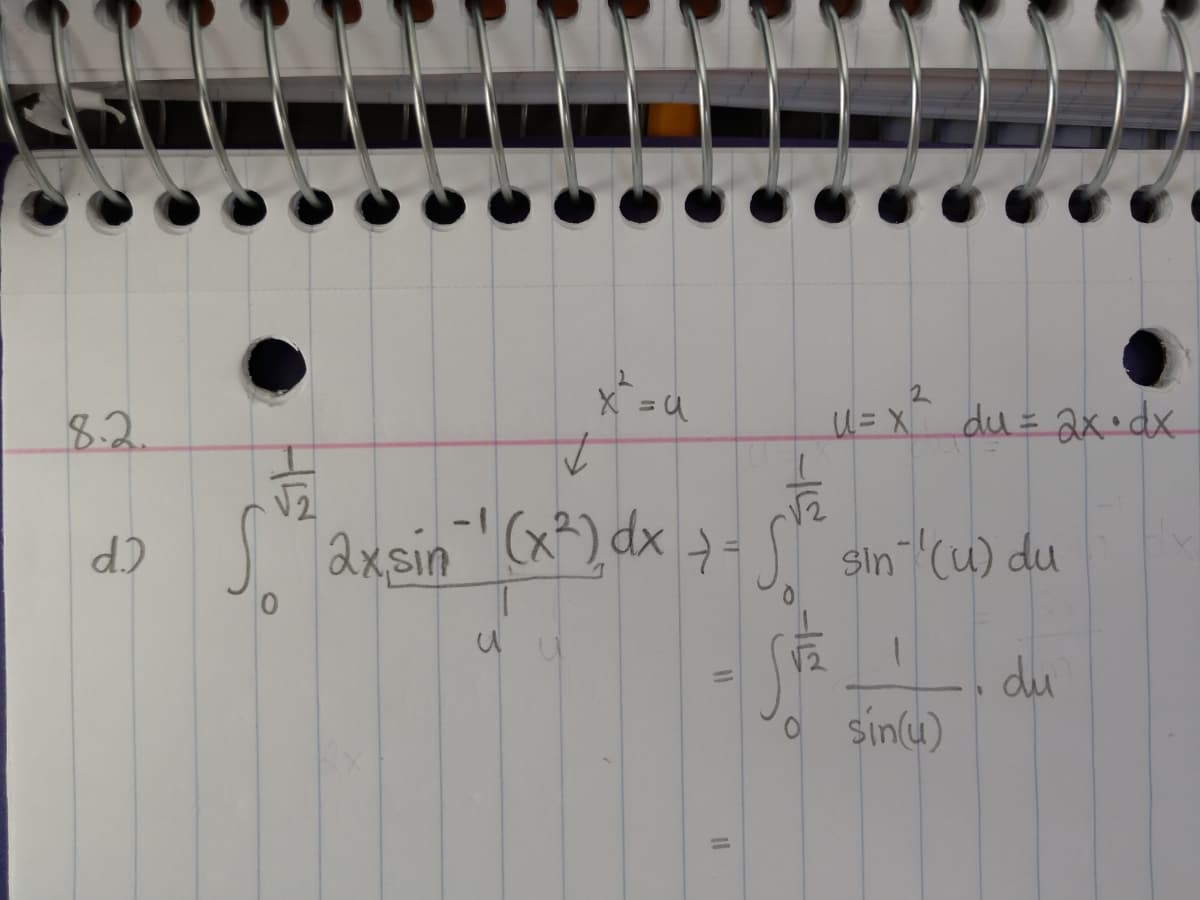 8.2.
U= X du= 2x•dx
-1
d) Taxsin "Gx^), dx += S" sin (cu) du
du
O sin(u)
HIS
