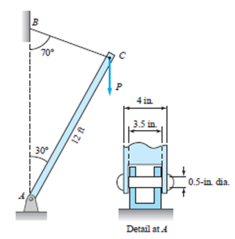 B
70°
4 in
3.5 in.
30
0.5-in dia.
Detail at A
12 ft
