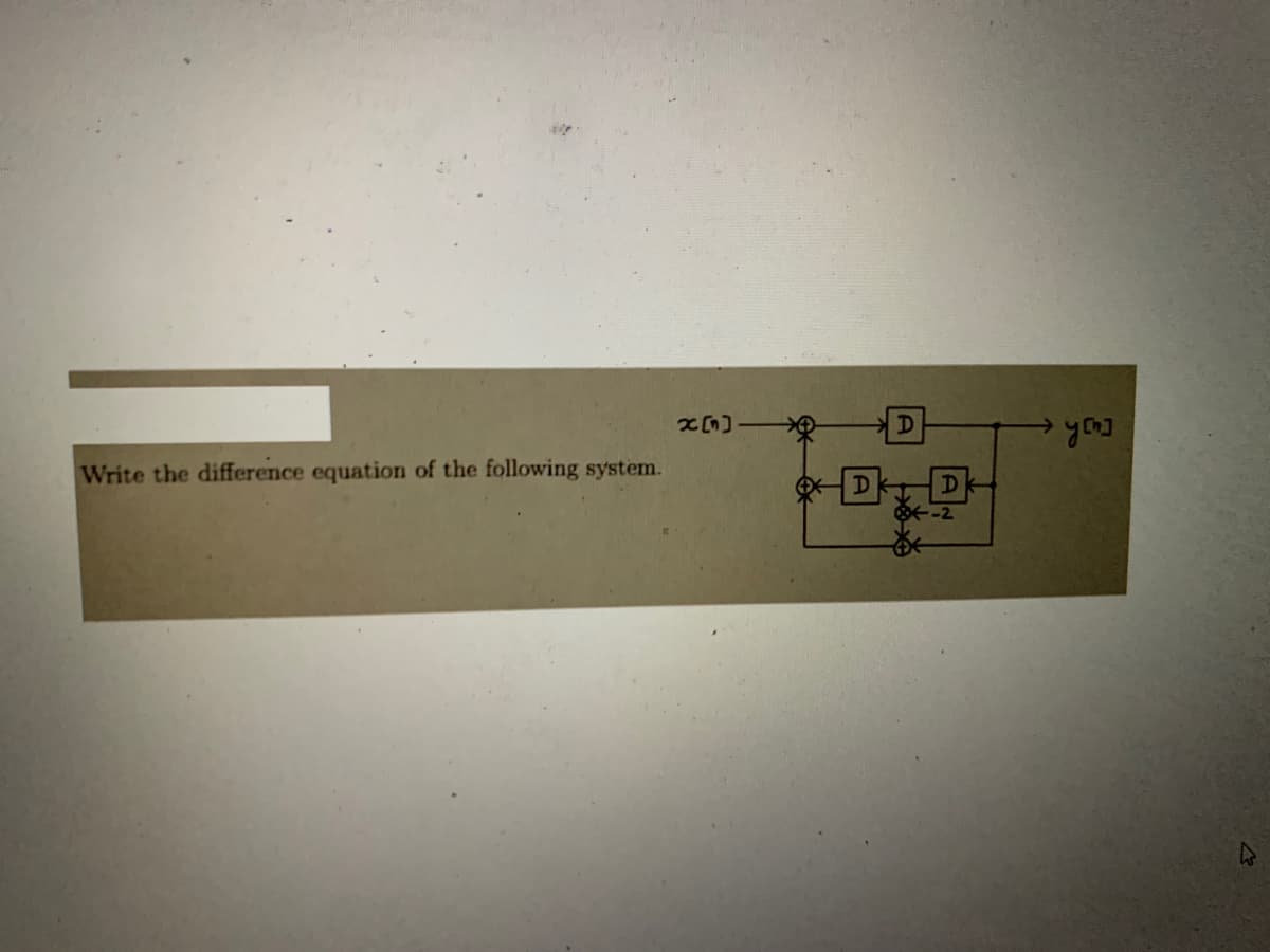 Write the difference equation of the following system.
x[n]
D
Dk D
y[n]