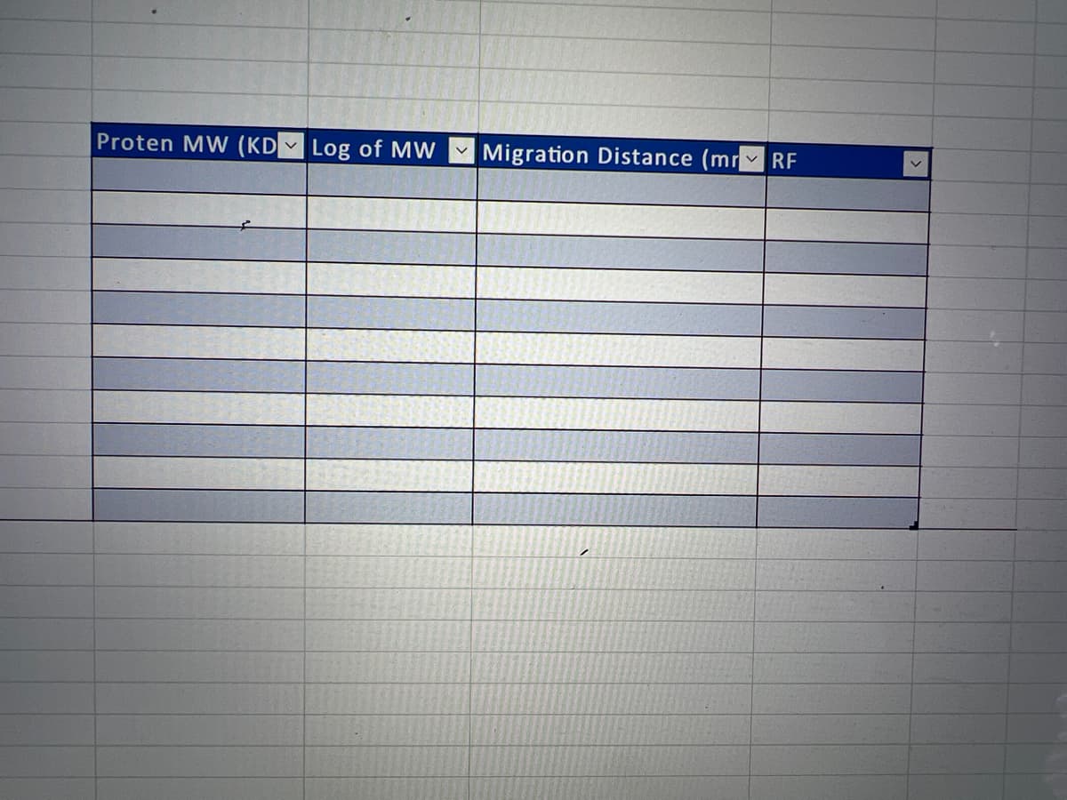 Proten MW (KD Log of MW
Migration Distance (mr RF