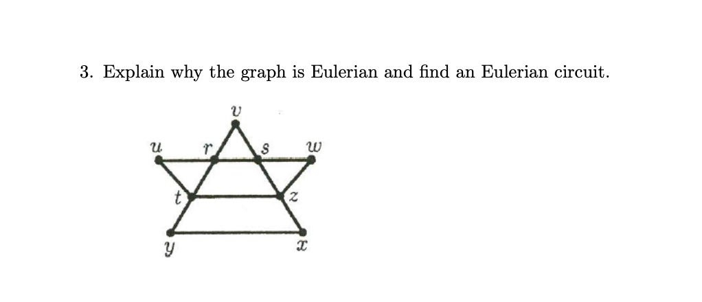 3. Explain why the graph is Eulerian and find an Eulerian circuit.
