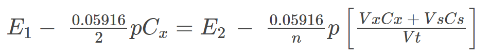 E₁ –
0.05916
2
pCx = E₂
E2
0.05916
n
P
VxCx+VsCs
Vt