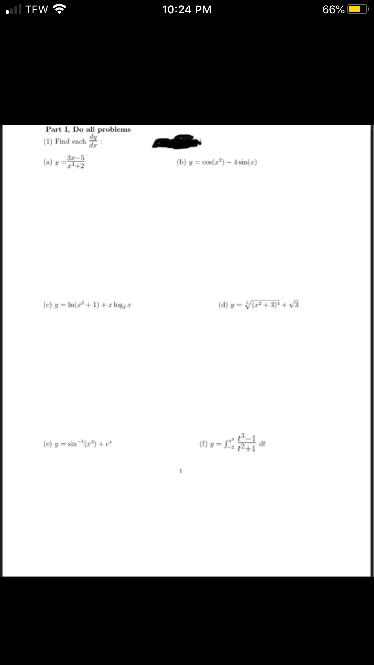 (1) Find each
dr
(a) y =2
З-5
(b) y = cos(z²) – 4 sin(z)
