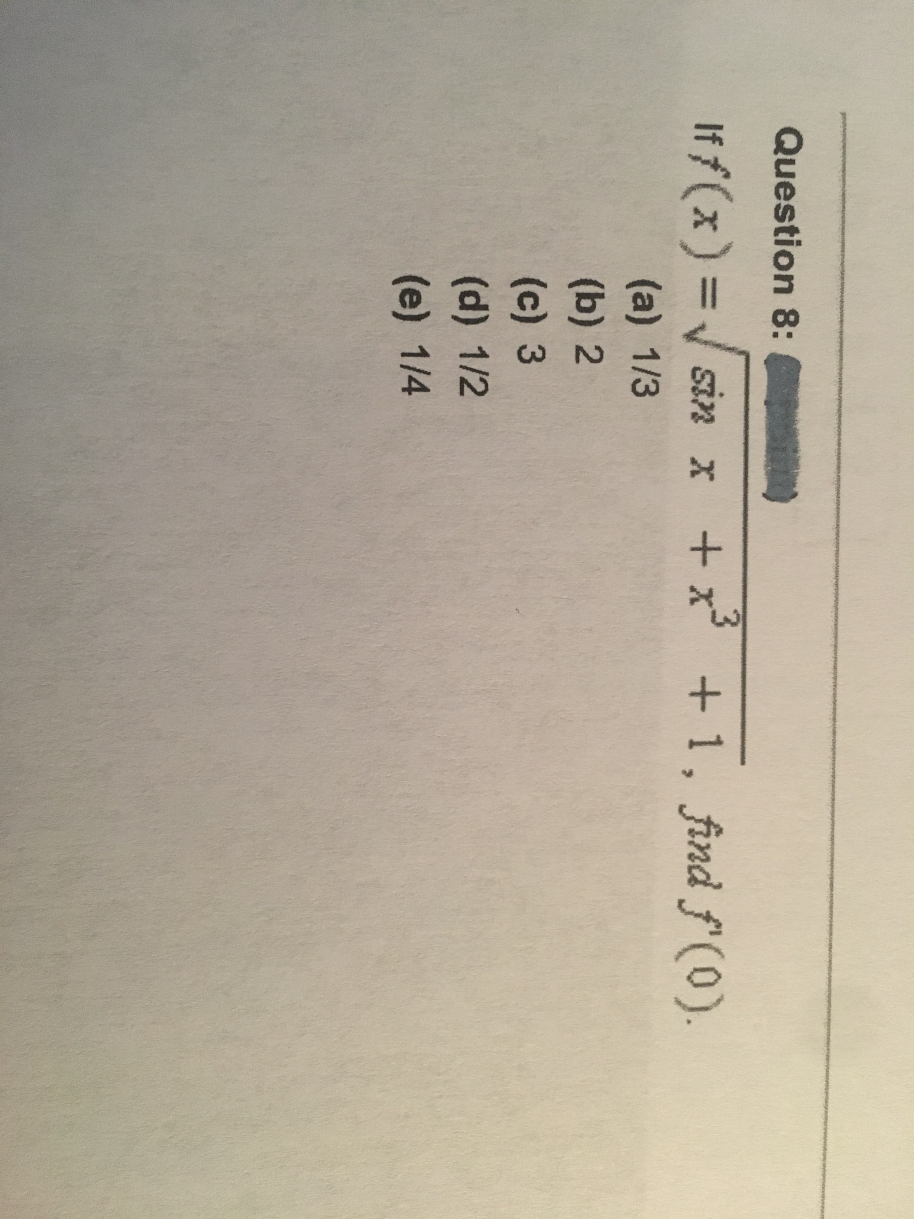 Iff(x) = sin x
+ x +1, find f'(0)
%3D
