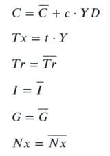 C = C + c · YD
Tx = t·Y
Tr = Tr
I = Ī
G = G
Nx = Nx
