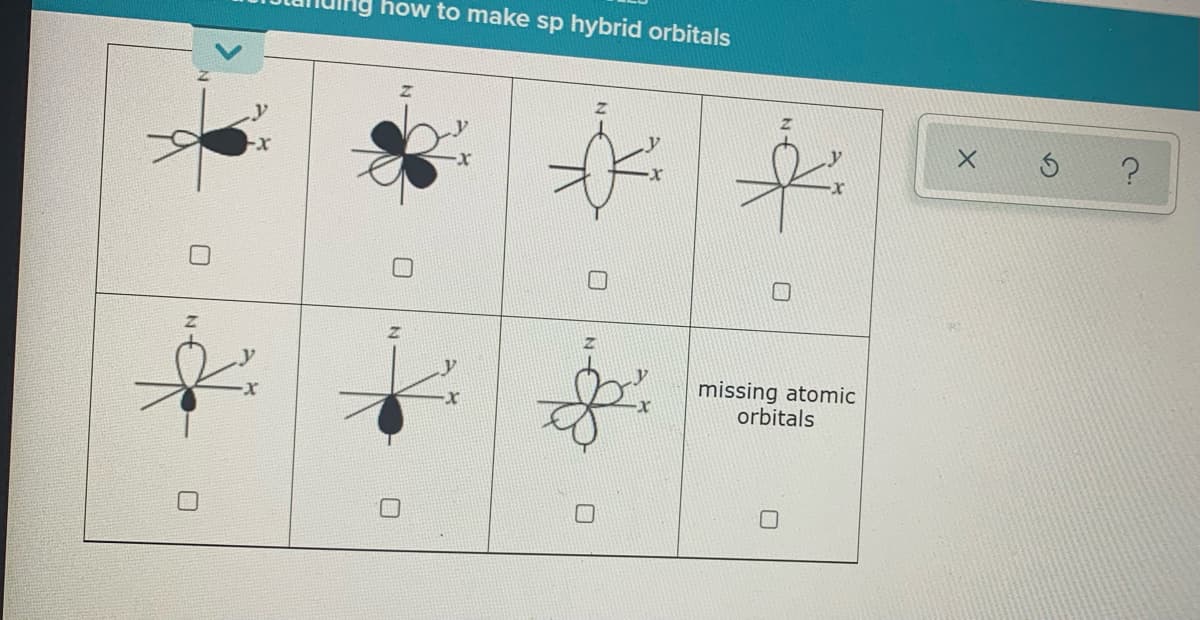 how to make sp hybrid orbitals
missing atomic
orbitals
