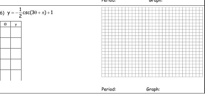 6) y =
csc(30 + n) +1
y
Period:
Graph:
