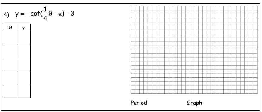 -cotto
-cot(0- n)- 3
4
4) Y
|
e
Period:
Graph:
