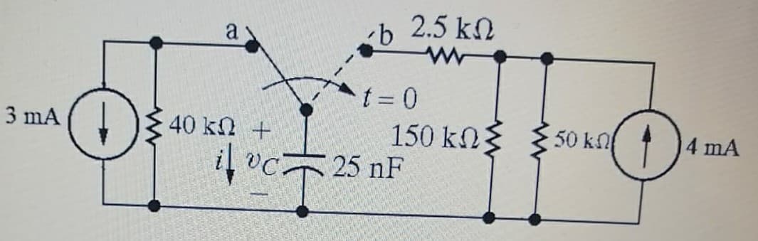 2.5 kN
a
t = 0
150 kN{ {50 kn
25 nF
()
3 mA
40 k +
14 mA
i vc
