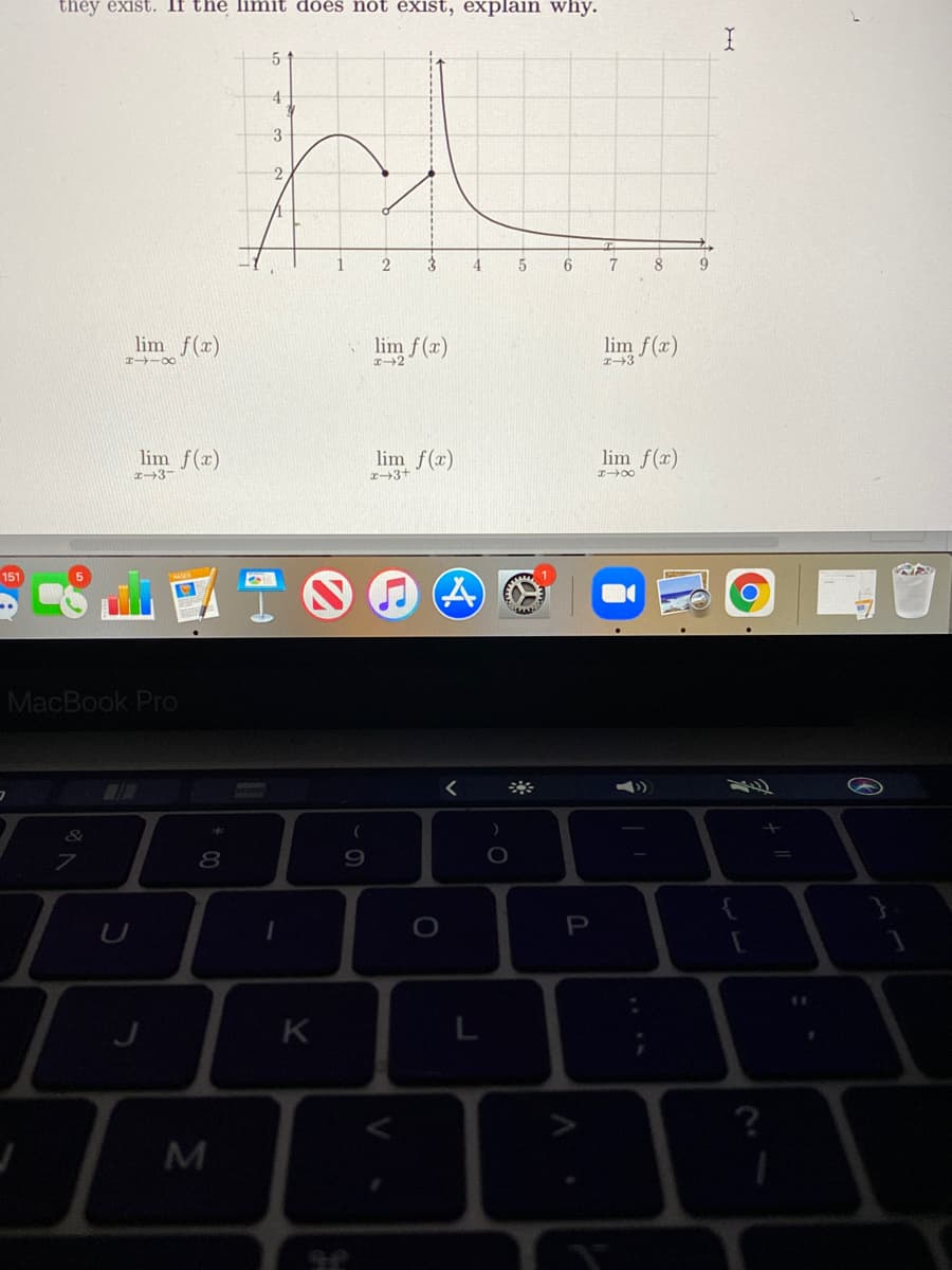 thèy éxist. If the limit dões not exist, explain why.
4
3
2
4
6.
9
lim f(x)
lim f(x)
f(x)
I -00
lim f(x)
lim f(x)
lim f(x)
I+3+
151
MacBook Pro
**
8
P
L
M
