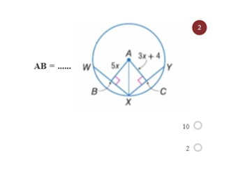 2
A 3x+4
5x
AB = . w
B
10 O
20
