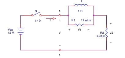 1H
t-0
R1
12 ohm
Vdc
12 V
V1
v2
4 ohm
V
R2
b
