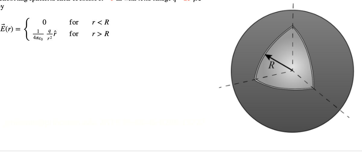 y
{
for
r < R
Ē(r)
%3D
1
for
r > R
4T€0 r2
