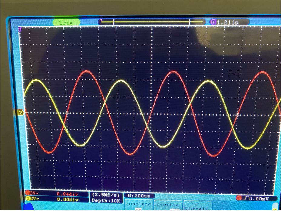 Trig
@1.211s
2V
22V
0.04div
0.00div
(2.5MS/s)
Depth:10K
M:200us
OS0.00mV
Kopplung Invertie.
Tasttei1
