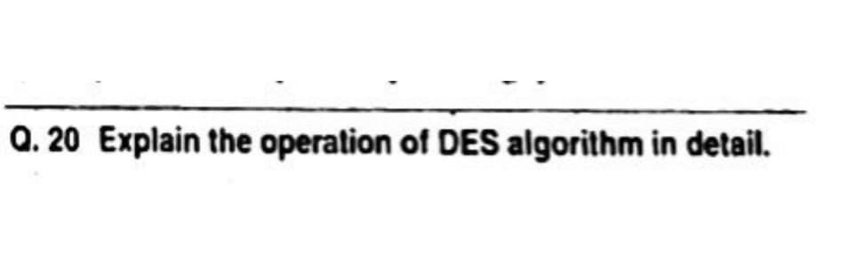 Q. 20 Explain the operation of DES algorithm in detail.