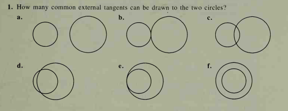 1. How many common external tangents can be drawn to the two circles?
a.
b.
O.
80
