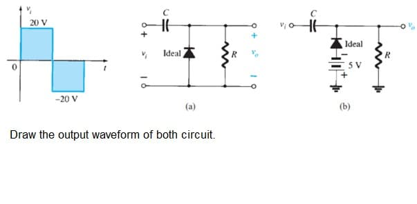 20 V
Ideal
Ideal
5 V
-20 V
(a)
Draw the output waveform of both circuit.
