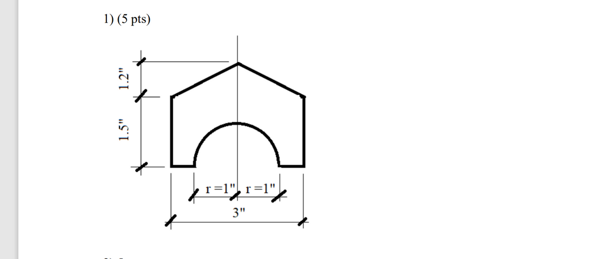 1) (5 pts)
r=1", r=1"
3"
1.5"
1.2"
