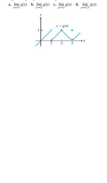 a. lim g(x) b. lim g(x) c. lim g(x) d. lim g(x)
I-2
I-3
I-25
y = g(x)
